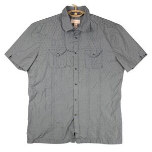 Diesel Mens XXL Grey Blue Short Sleeve Cotton Button Down Shirt